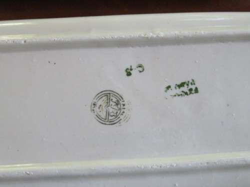 Pair of Russian Gzhel blue and white oblong serving plates.