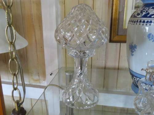 Cut glass mushroom table lamp.