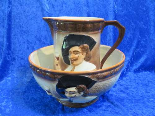 Falcon Ware `Cavalier` hand painted jug and bowl.