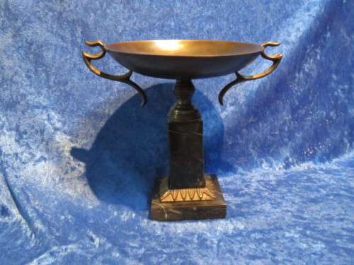Spelter and marble pedestal bowl
