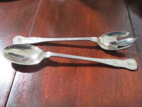 A pair of large EPNS King`s pattern salad servers.