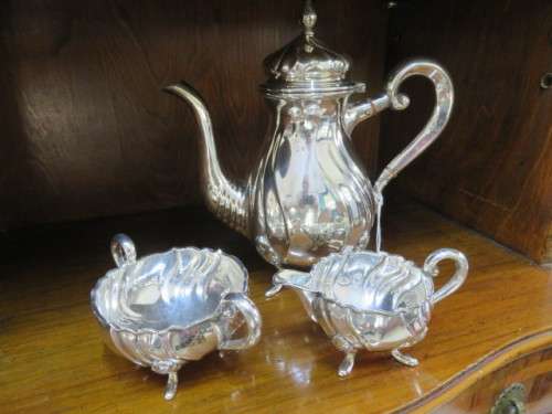Silver plated batchelors coffee set of fluted design.