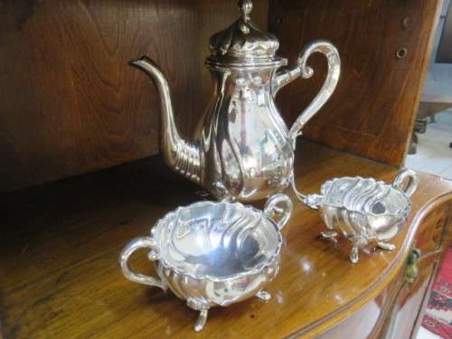 Silver plated batchelors coffee set of fluted design.