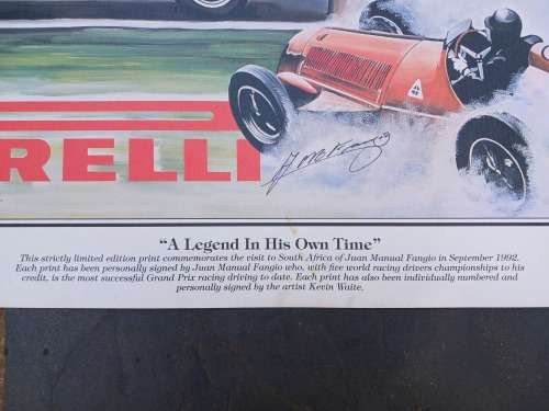 A Limited Edition print of the visit to South Africa in 1992 by Juan Manual Fangio.