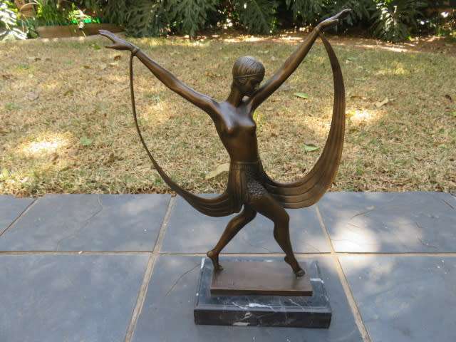 After Fayral (Pierre Le Faguays) (French 1892-1962) bronze, Art Deco dancer, signed.