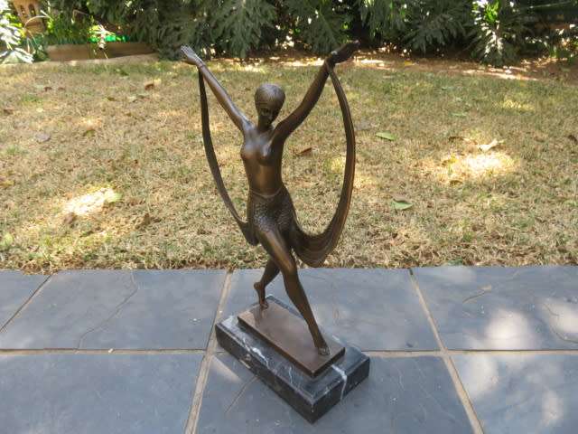 After Fayral (Pierre Le Faguays) (French 1892-1962) bronze, Art Deco dancer, signed.