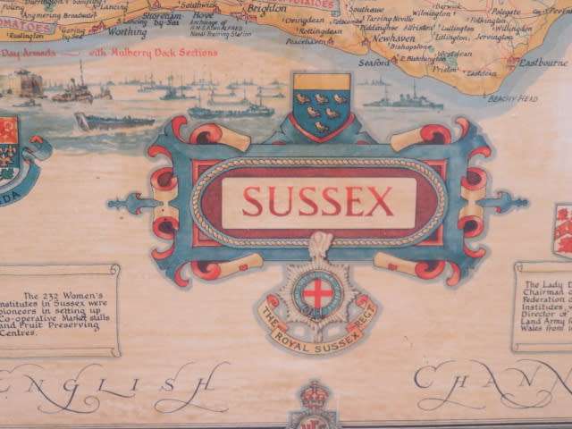 Ernest Clegg World War II era map of the county of Sussex