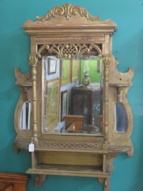 Wooden hanging shelf with mirrors