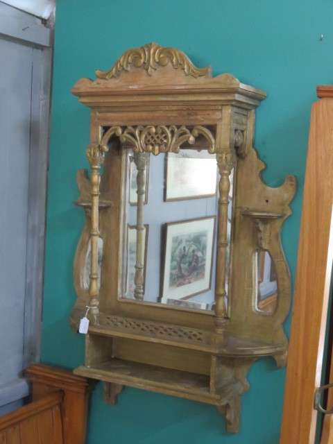 Wooden hanging shelf with mirrors