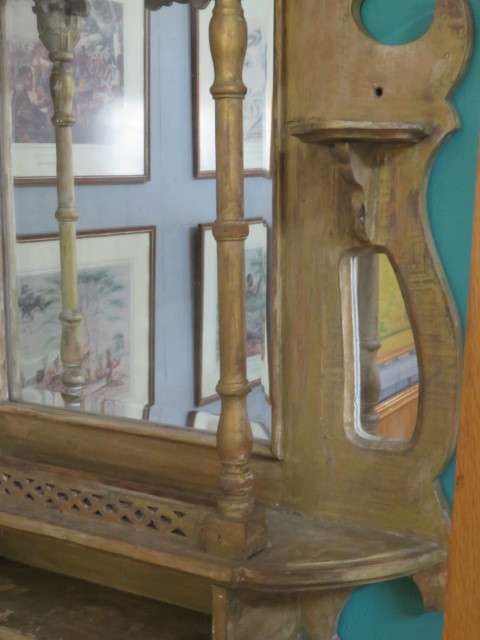 Wooden hanging shelf with mirrors