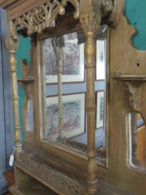 Wooden hanging shelf with mirrors
