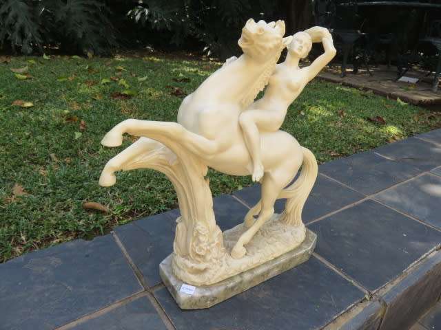 A Giannelli alabaster figurine, Nude on a Horse.