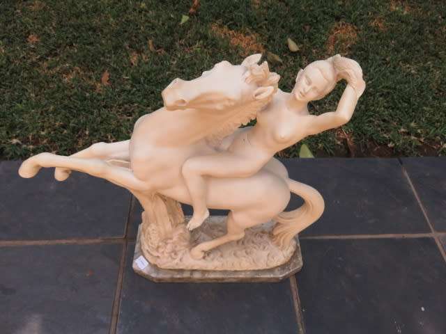 A Giannelli alabaster figurine, Nude on a Horse.