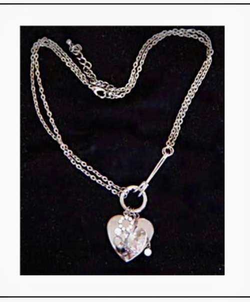 Necklace Safety Pin heart with diamanté detail