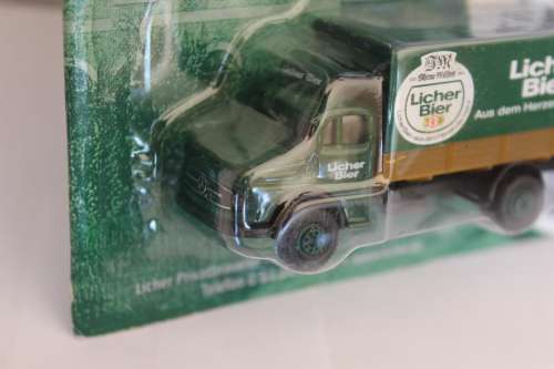 Vintage Mercedes BenzTruck (round nose)H0 1:87 with trailer Licher Beer limited 150years jubilee