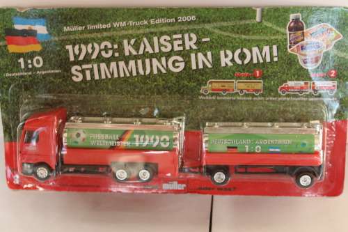 Mercedes Actros Tanker w.trailer H0 1:87 Mueller Milk Germany world soccer champion 1990 limited Edi