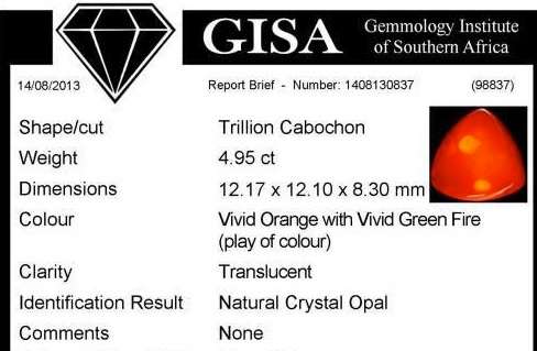 4.95CT CERTIFIED CRYSTAL OPAL