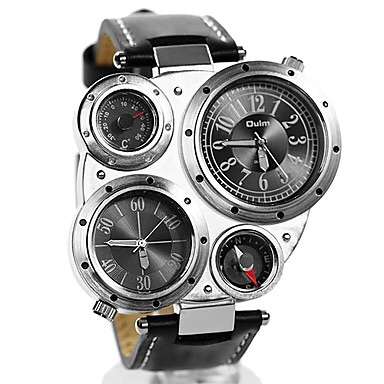 Men's dual time zone thermometer and compass watch