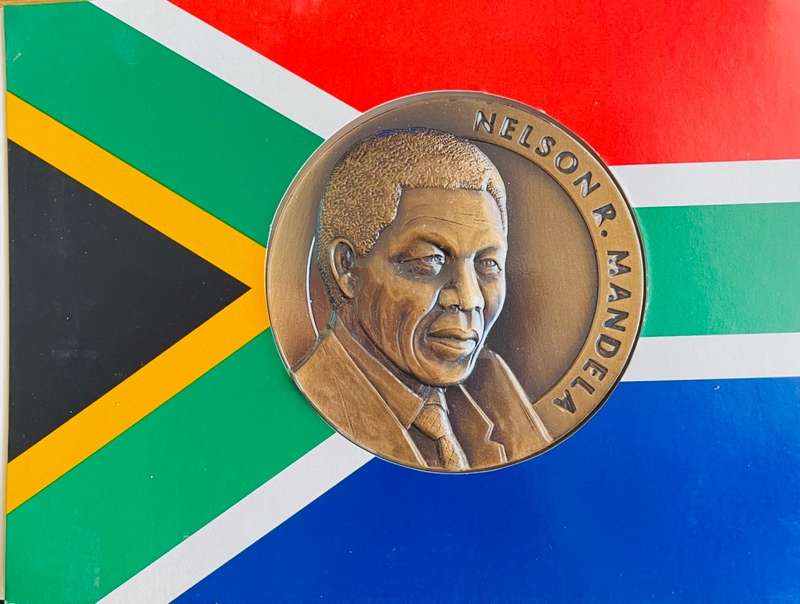 Nelson Mandela FNB Toned Bronze Medallion including Authentication Certificate