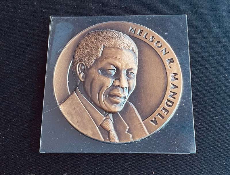 Nelson Mandela FNB Toned Bronze Medallion including Authentication Certificate