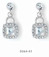 Earrings - Hanging Square Earrings with Blue Swarovski Crystal Centres