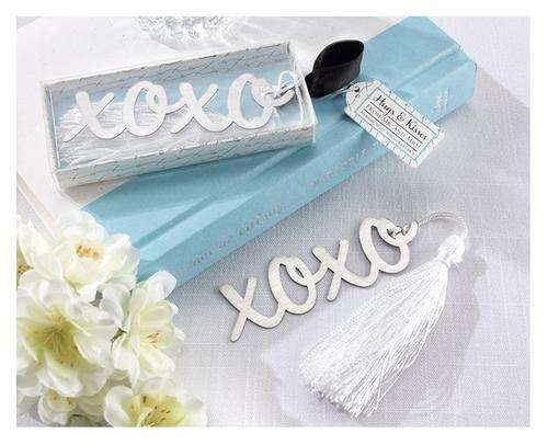 Kate Aspen - Silver Finish Bookmark With Elegant White Silk Tassel - "Hugs & Kisses"