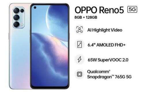 OPPO RENO5 5G - Galactic Silver 5G - 128Gb Mem & 8Gb Ram - With Extras and Skullcandy Sesh- DUAL SIM