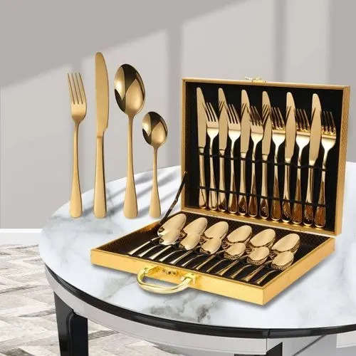 24 Piece Stainless Steel Cutlery Set - Gold