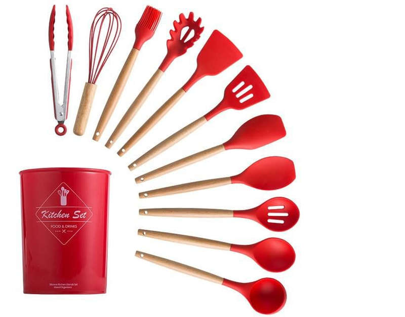 12 Piece Silicone Kitchen Utensils - Red