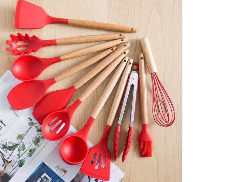 12 Piece Silicone Kitchen Utensils - Red