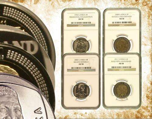 NGC Graded Nelson Mandela AU58 R5 Set (1994, 2000, 2008, 2011)