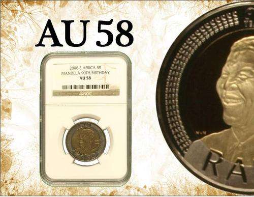 Nelson Mandela 90th Birthday 2008 R5 AU58 (NGC Graded)