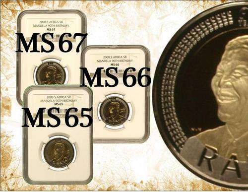 Set: Nelson Mandela 90th Birthday 2008 R5 MS65, MS66 and MS67 (NGC Graded)
