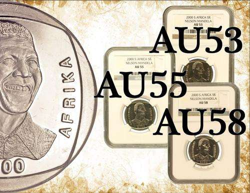 Set: Nelson Mandela "Smiley" 2000 R5 AU53, AU55 and AU58 (NGC Graded)