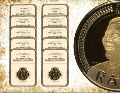 Special: 10 Nelson Mandela 90th Birthday 2008 R5 MS66 (NGC Graded) Price per coin