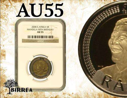 Nelson Mandela 90th Birthday 2008 R5 AU55 (NGC Graded)
