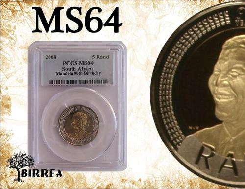 Nelson Mandela 90th Birthday 2008 R5 Coin MS64 (PCGS Graded)