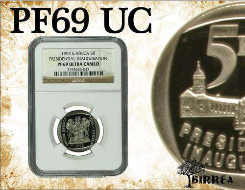 Nelson Mandela Inauguration 1994 R5 PF69 Ultra Cameo (NGC Graded) Display box included