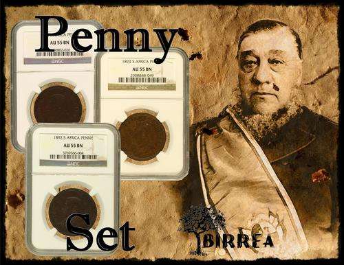 Kruger Penny Set AU55 1892, 1894, 1898 (NGC Graded)