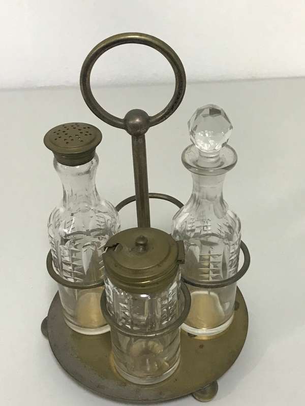 Victorian 1850 - 1899 Antique Silver Plate Salt and Pepper Cut Crystal