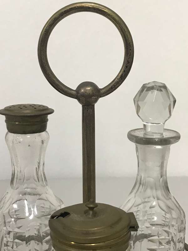 Victorian 1850 - 1899 Antique Silver Plate Salt and Pepper Cut Crystal