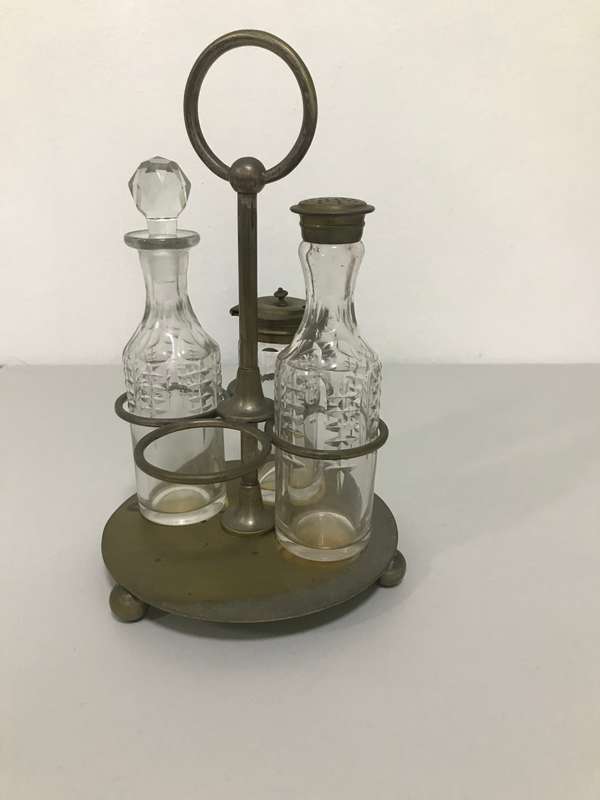 Victorian 1850 - 1899 Antique Silver Plate Salt and Pepper Cut Crystal