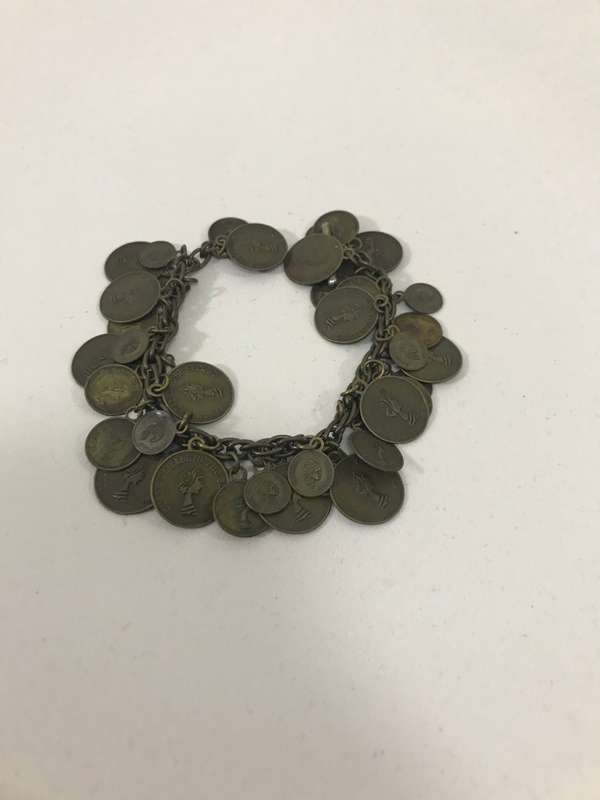 Vintage Queen Elizabeth 2nd coins bracelet Oxidised bracelet