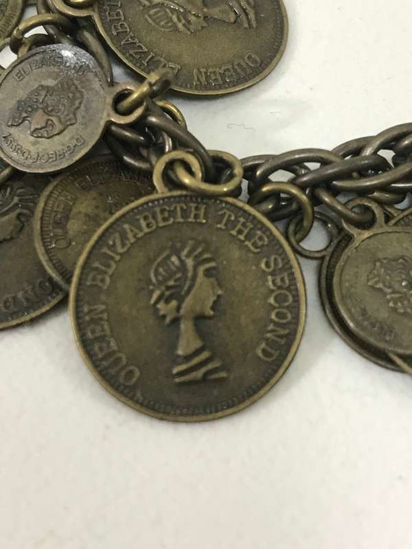 Vintage Queen Elizabeth 2nd coins bracelet Oxidised bracelet