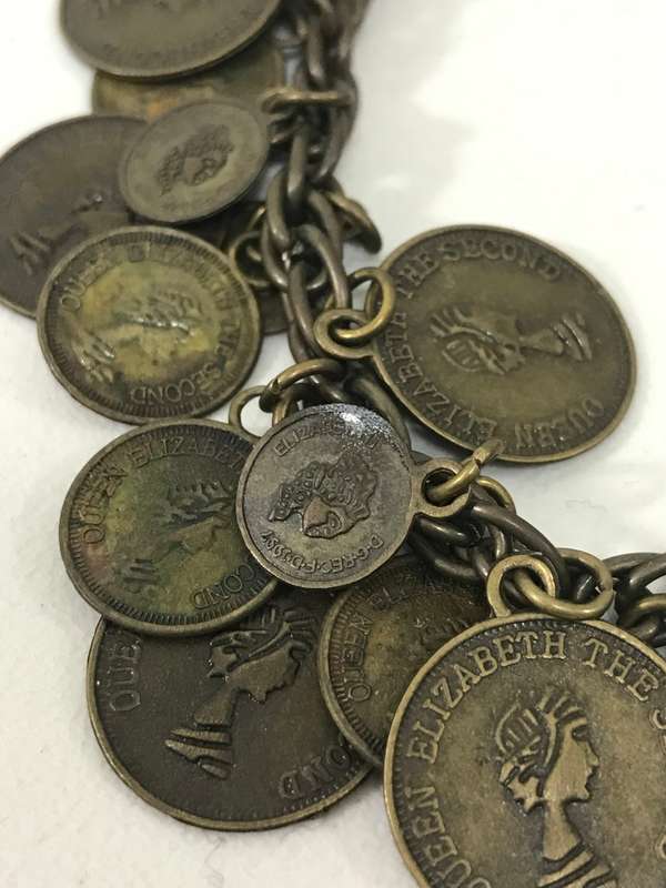 Vintage Queen Elizabeth 2nd coins bracelet Oxidised bracelet