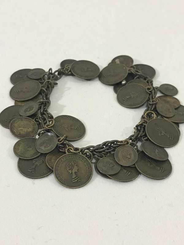 Vintage Queen Elizabeth 2nd coins bracelet Oxidised bracelet