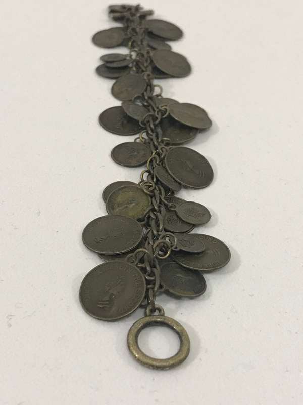Vintage Queen Elizabeth 2nd coins bracelet Oxidised bracelet