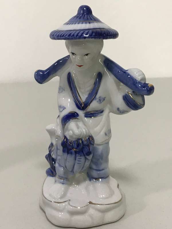 Beautiful Blue on White Porcelain Ceramic Eastern  figure