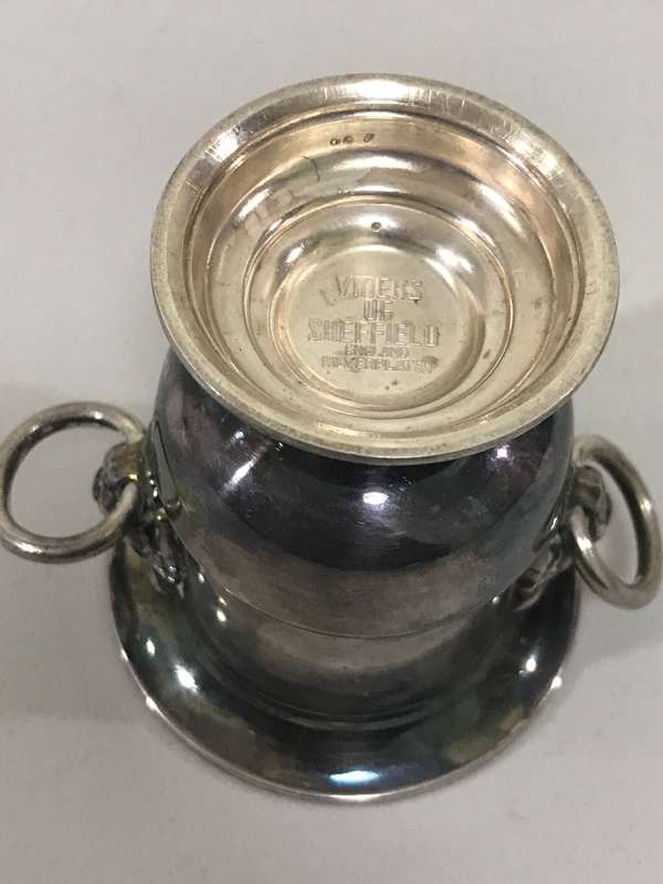 Two VTG VINERS OF SHEFFIELD ENGLAND SILVERPLATED 3 LION HANDLE URN TOOTHPICK HOLDER