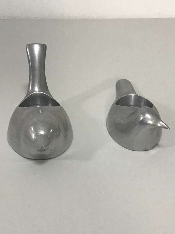 Two Heavy Birds Candle Holder Solid Silver Metal